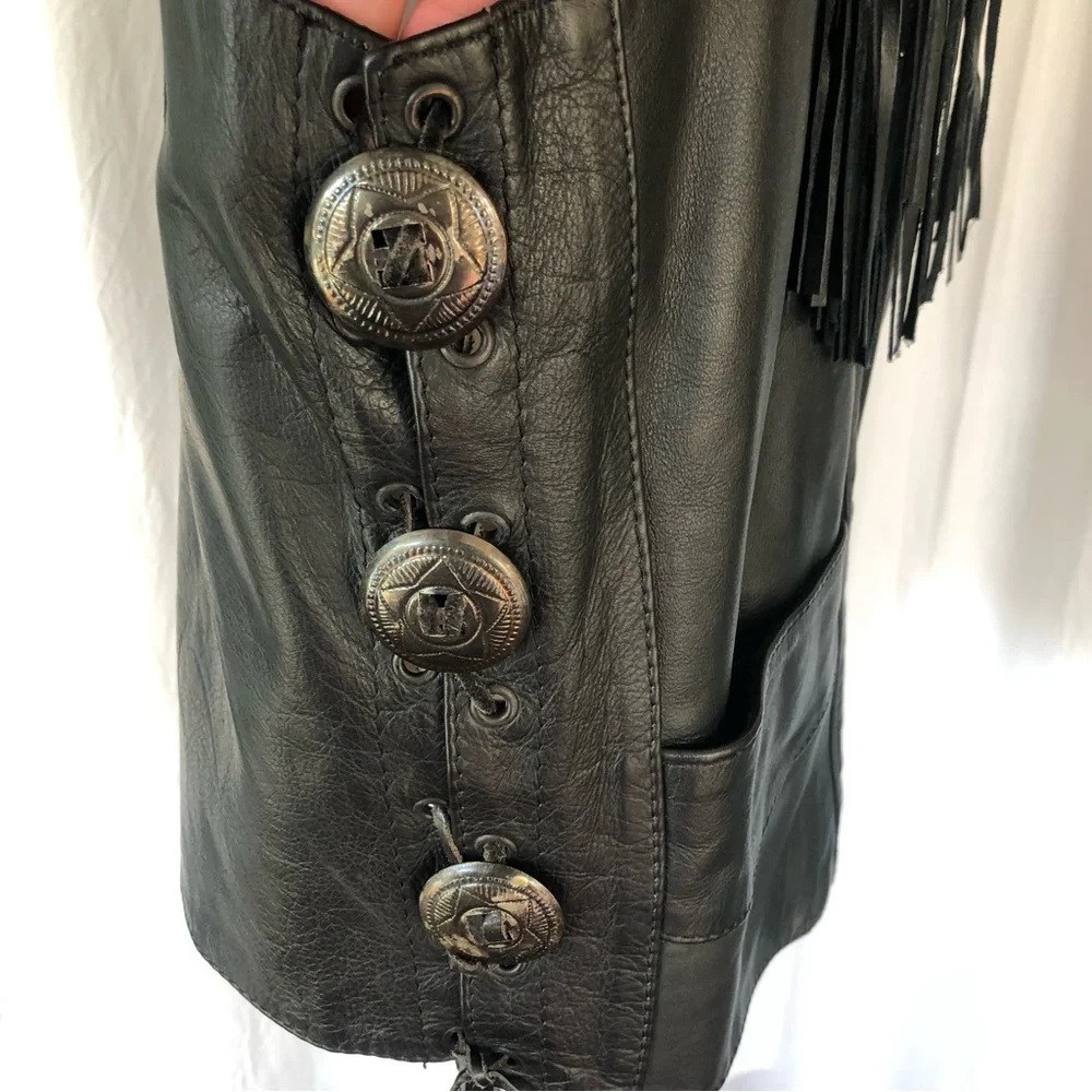 🌾 Vintage Fringe Leather‎ Vest with Chain Extensions